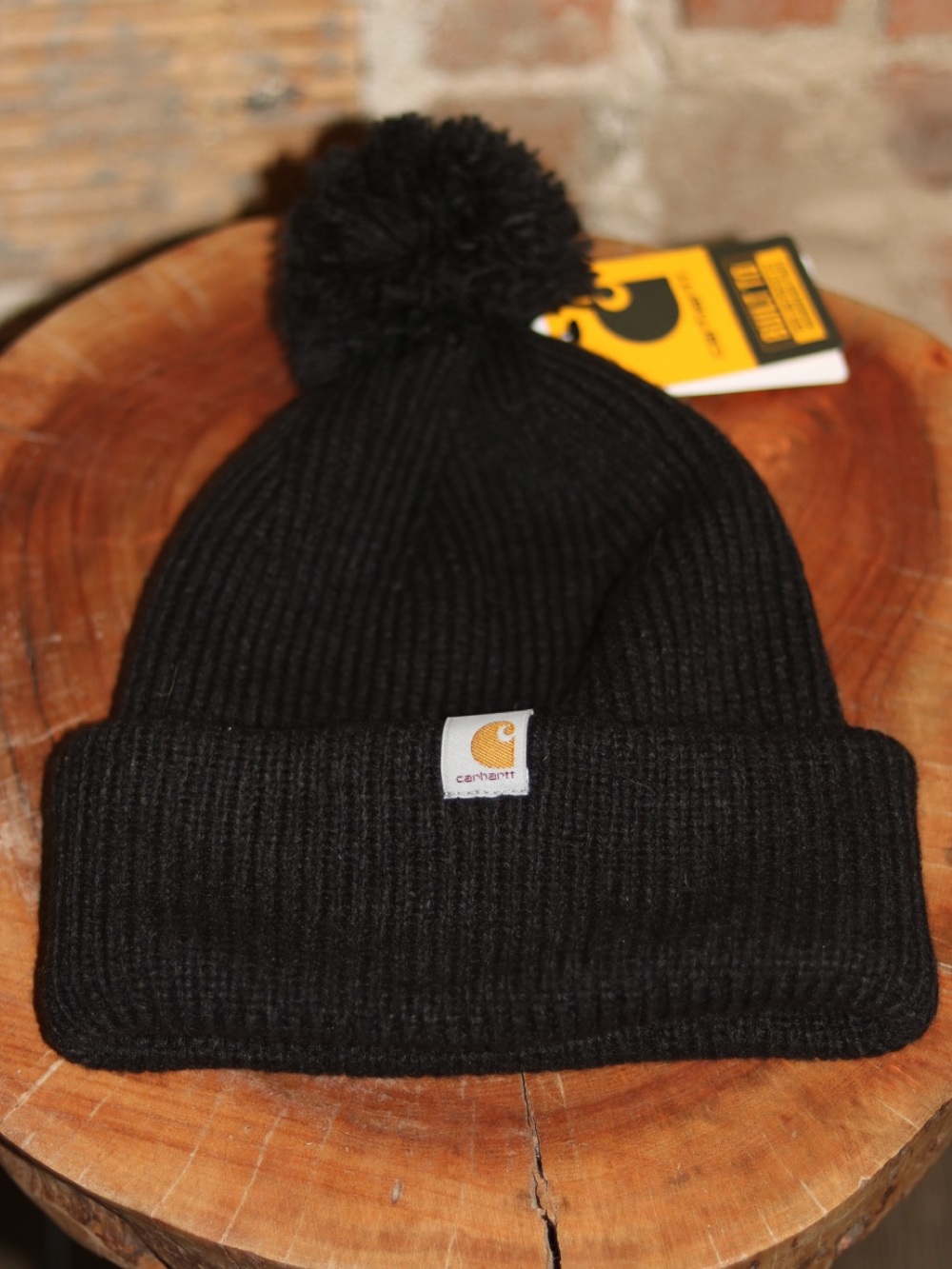 Carhartt Womens Black Pom Knit Cuffed Beanie OS NWT